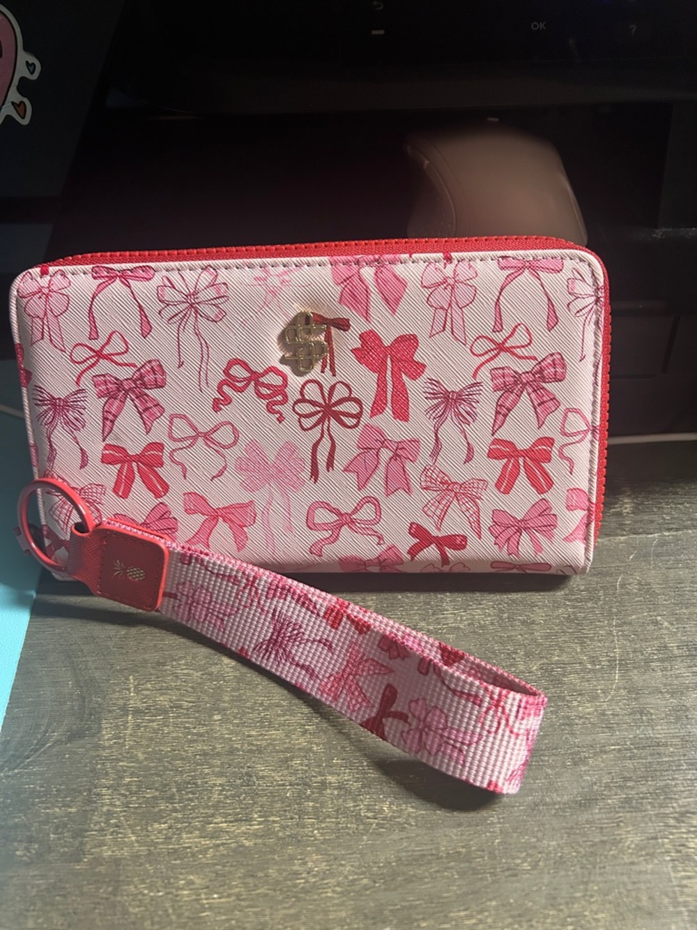 Simply Southern Pink and White Bow Print Zip Wristlet Wallet